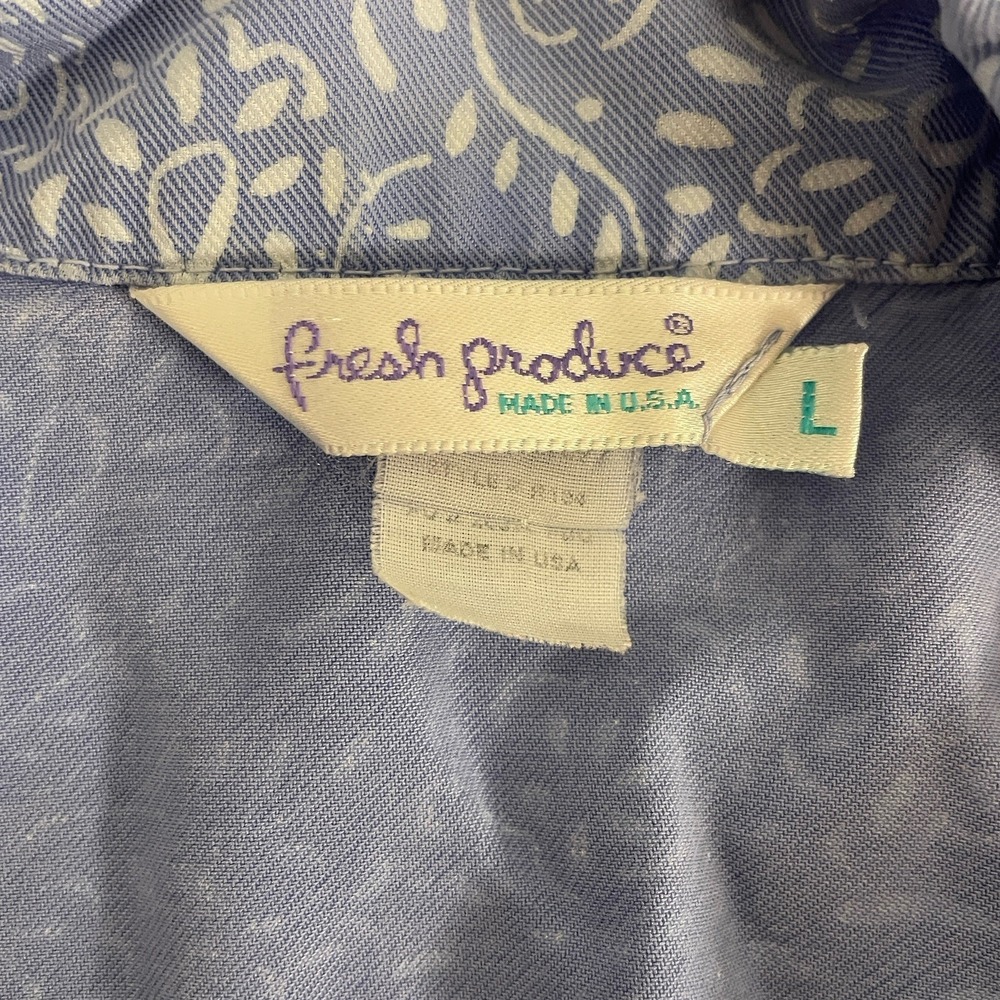 Fresh Produce Button Front Collared Shirt Womens Size L Blue Made In USA Vintage - Picture 5 of 6